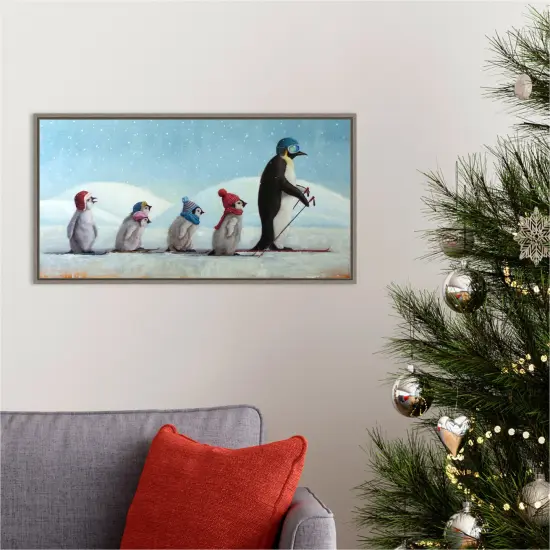 Ski School Penguins by Lucia Heffernan Canvas Wall Art Print Framed Grey {5}