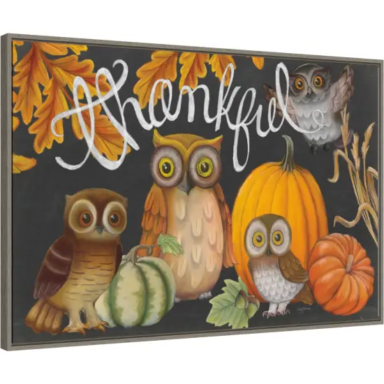 Harvest Owl III by Mary Urban 33-in. W x 23-in. H. Canvas Wall Art Print Framed in Grey {1}