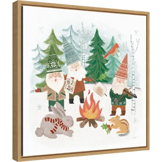 Woodland Gnomes II by Mary Urban 16-in. W x 16-in. H. Canvas Wall Art Print Framed in Natural {1}