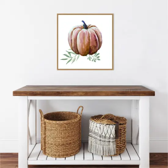 Pumpkin Watercolor by Amanti Art Portfolio 22-in. W x 22-in. H. Canvas Wall Art Print Framed in Natural {5}