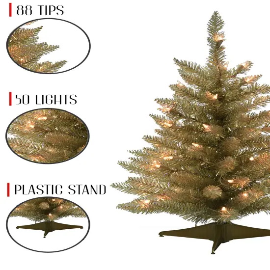 Perfect Holiday 2ft Pre-lit Tabletop Christmas Tree - Champagne {3}