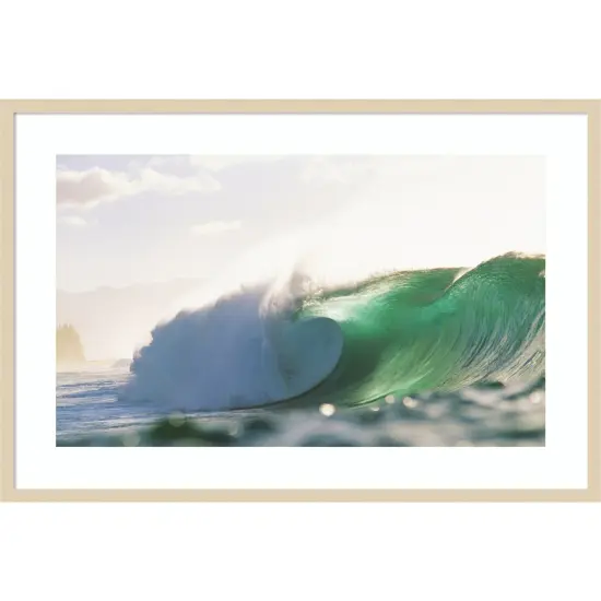 Hawaiian Green Wave At Pipeline by Design Pics Danita Delimont Wood Framed Wall Art Print 41 in. W x 28 in. H {1}