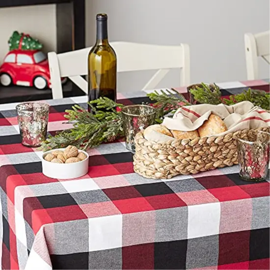 DII Cardinal Red Tri Color Check Tablecloth 70 Round {4}