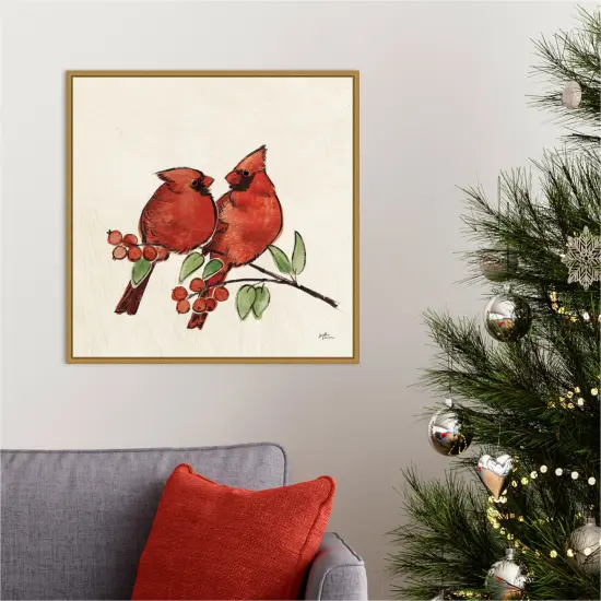 Christmas Lovebirds IX by Janelle Penner 22-in. W x 22-in. H. Canvas Wall Art Print Framed in Gold {5}