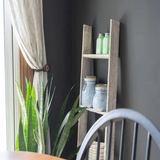 Rustic Farmhouse 4ft Reclaimed Wood Decorative Bookcase Picket Ladder White {4}