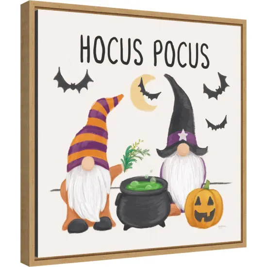 Halloween Gnomes II by Mary Urban 16-in. W x 16-in. H. Canvas Wall Art Print Framed in Natural {1}