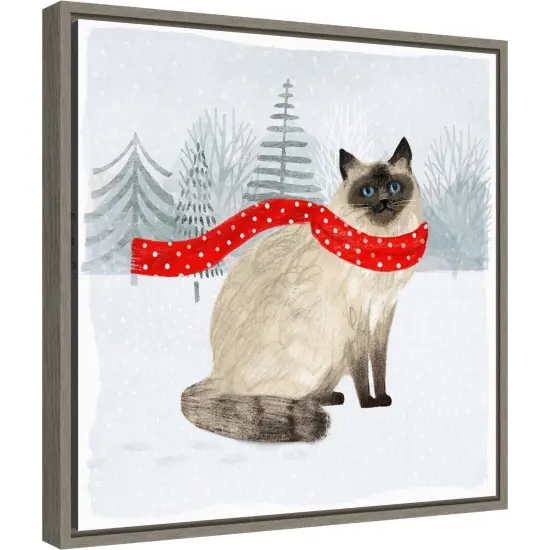 Christmas Cats and Dogs III by Victoria Borges 16-in. W x 16-in. H. Canvas Wall Art Print Framed in Grey {1}