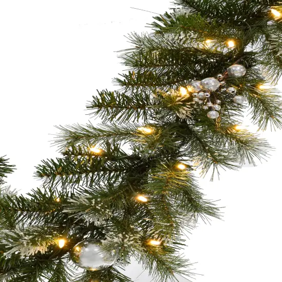 Perfect Holiday 6ft Pre-lit Snow Dusted Nulato Pine Garland With Silver Ornaments And Berry Clusters {3}