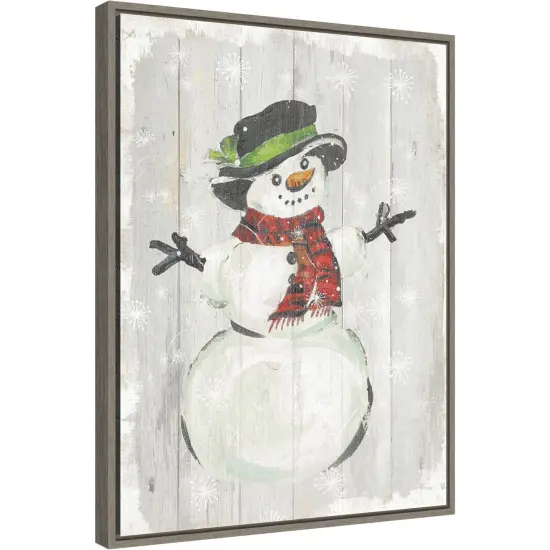 Holiday Snowman by PI Studio 18-in. W x 24-in. H. Canvas Wall Art Print Framed in Grey {1}