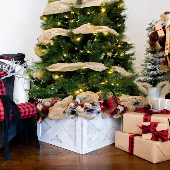 Rustic Farmhouse Small Deluxe 17" Reclaimed Wooden Christmas Tree Box Collar Brown {7}