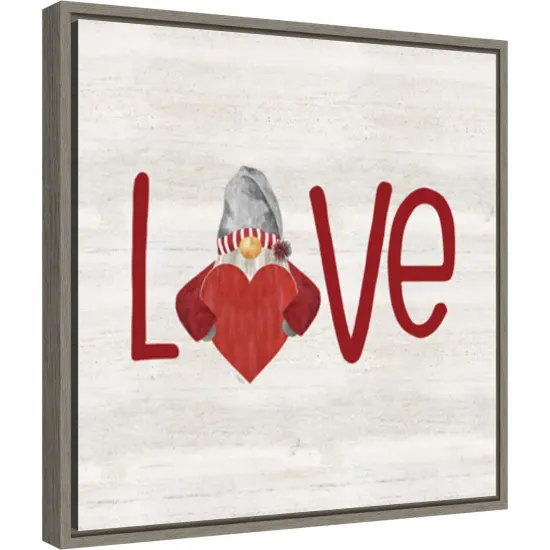 Valentine Gnomes III Love by Tara Reed 16-in. W x 16-in. H. Canvas Wall Art Print Framed in Grey {1}