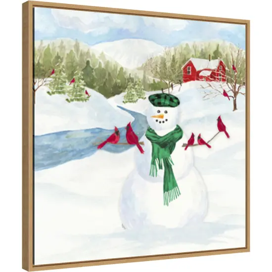 Snowman Christmas II by Tara Reed 22-in. W x 22-in. H. Canvas Wall Art Print Framed in Natural {1}