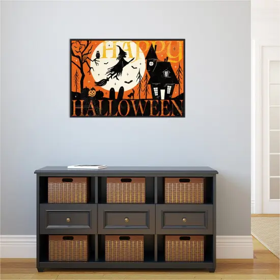 Halloween is Calling I by Veronique Charron 33-in. W x 23-in. H. Canvas Wall Art Print Framed in Black {5}
