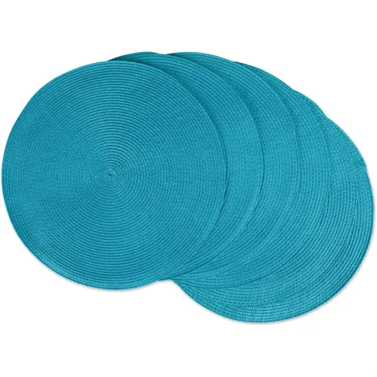 PLACEMAT ROUND PP WOVEN BAJA BLUE Set of 6 {1}