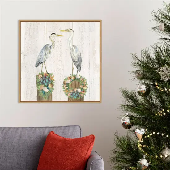 Christmas on the Coast Aqua I by Tara Reed 22-in. W x 22-in. H. Canvas Wall Art Print Framed in Natural {5}