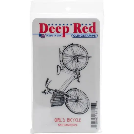 Deep Red Stamps Girls Bicycle Rubber Stamp 3 x 2inches {2}