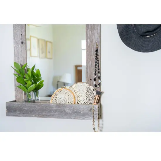 Rustic Farmhouse 16 x 20 Weathered Gray Wood Framed Mirror with Shelf {3}