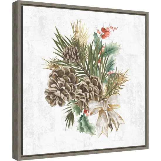 Holiday Spirit (Pinecone Wreath) by PI Studio 16-in. W x 16-in. H. Canvas Wall Art Print Framed in Grey {1}