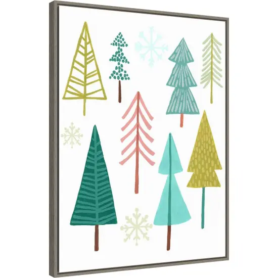 Modern Holiday I Trees by June Erica Vess 23-in. W x 30-in. H. Canvas Wall Art Print Framed in Grey {1}