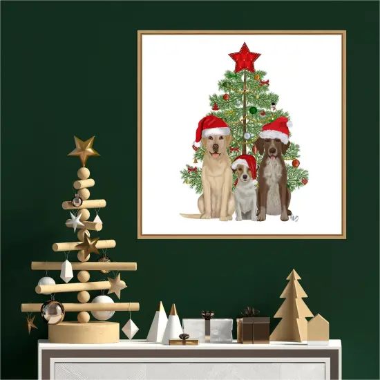 Christmas Dog Trio Tree by Fab Funky 22-in. W x 22-in. H. Canvas Wall Art Print Framed in Natural {4}