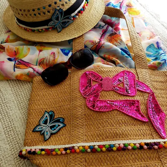 Designer Bow Sequin Applique/Patch Fuchsia {3}