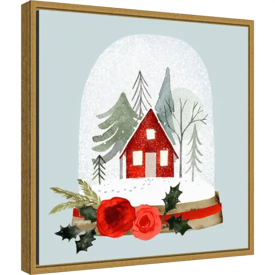 Snow Globe Village I by Victoria Barnes 16-in. W x 16-in. H. Canvas Wall Art Print Framed in Gold {1}