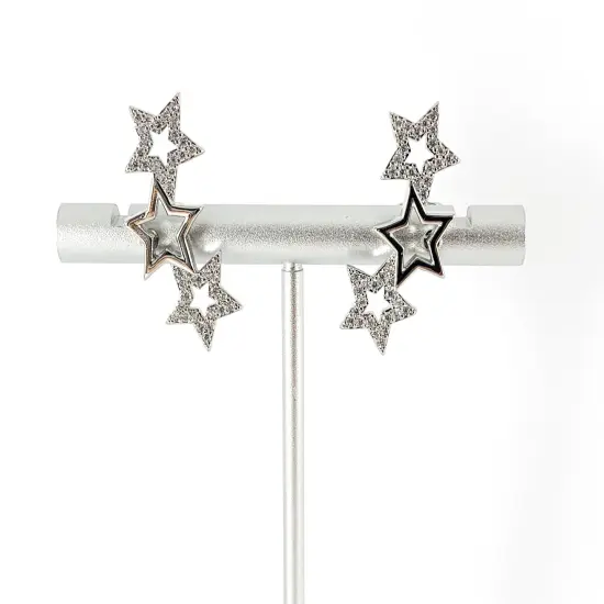 Real 18K Gold/Platinum Plated CZ Pave Triple Star Earring Stud Over Copper 1 pair {4}