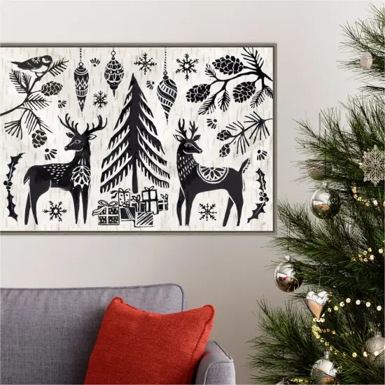 Woodcut Christmas I by Daphne Brissonnet Canvas Wall Art Print Framed {3}