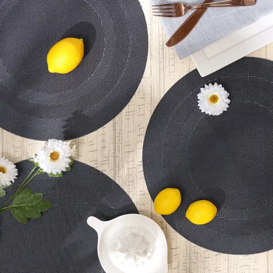 DII Stonewash Blue Round PVC Doubleframe Placemat 6 Piece {3}