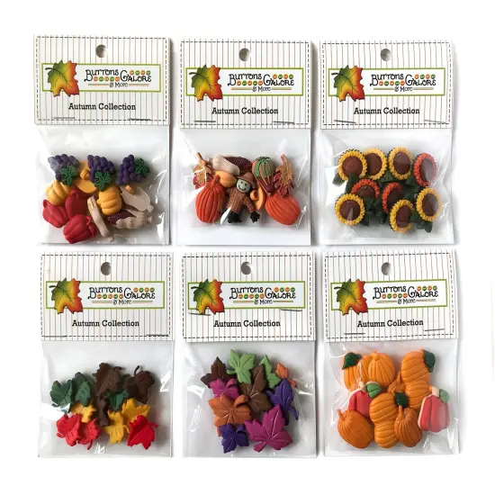Buttons Galore Autumn Group Buttons - Set of 6 Button Packs - Leaves, Pumpkins, Sunflowers & More {1}