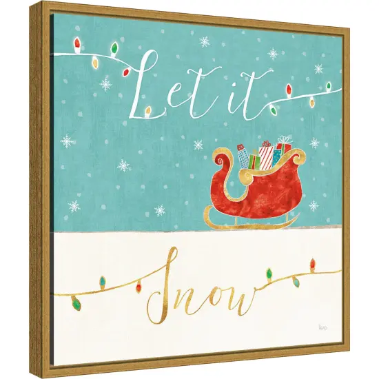 Let is Snow Christmas Sleigh by Veronique Charron 16-in. W x 16-in. H. Canvas Wall Art Print Framed in Gold {1}