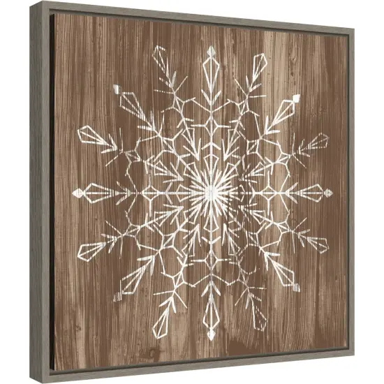 Barnwood Wonderland VI (Snowflake) by June Erica Vess 16-in. W x 16-in. H. Canvas Wall Art Print Framed in Grey {1}