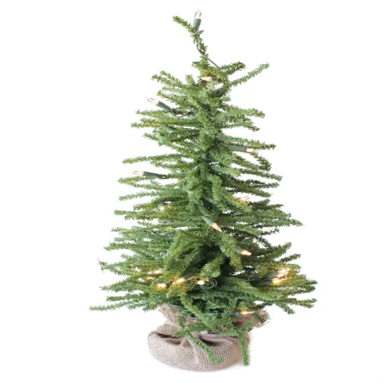 Perfect Holiday 2' Pre-lit Tabletop Christmas Tree With Burlap Base Green {5}