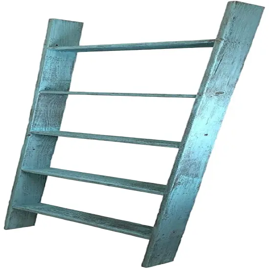 Rustic Farmhouse 5ft Reclaimed Wood Decorative Bookcase Picket Ladder Blue {1}