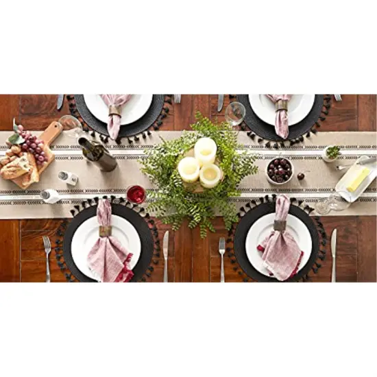 DII Stone Dobby Striped Fringe Ribbed Table Runner 14x72 {5}