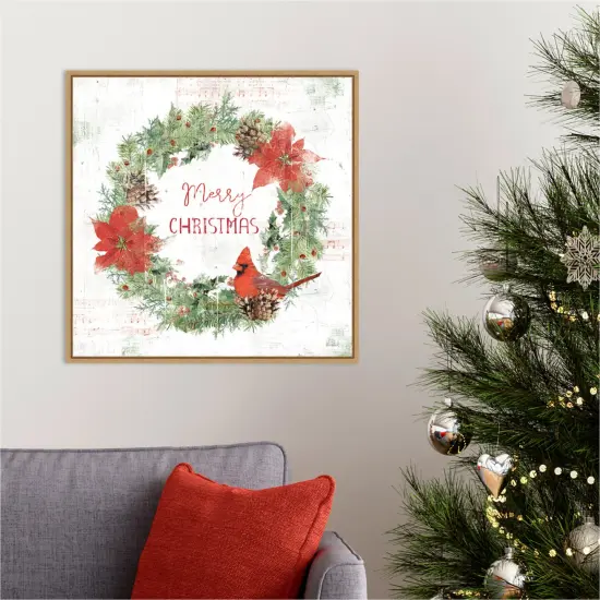 Wooded Holiday V Christmas by Katie Pertiet 22-in. W x 22-in. H. Canvas Wall Art Print Framed in Natural {5}