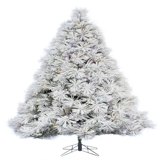 Perfect Holiday Pre-lit Atka Pine Flocked Christmas Tree with Metal Stand {1}