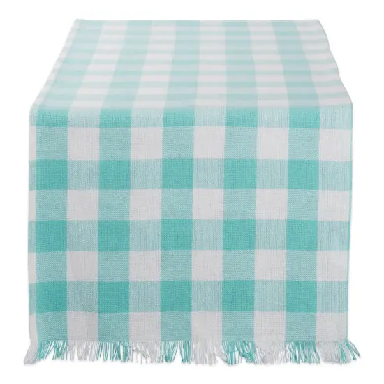 DII Aqua Heavyweight Check Fringed Table Runner {1}