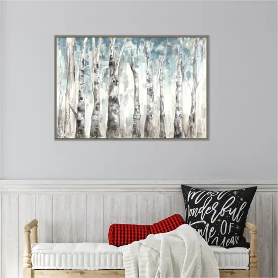 Winter Aspen Trunks Blue by Tre Sorelle Studios 33-in. W x 23-in. H. Canvas Wall Art Print Framed in Grey {5}
