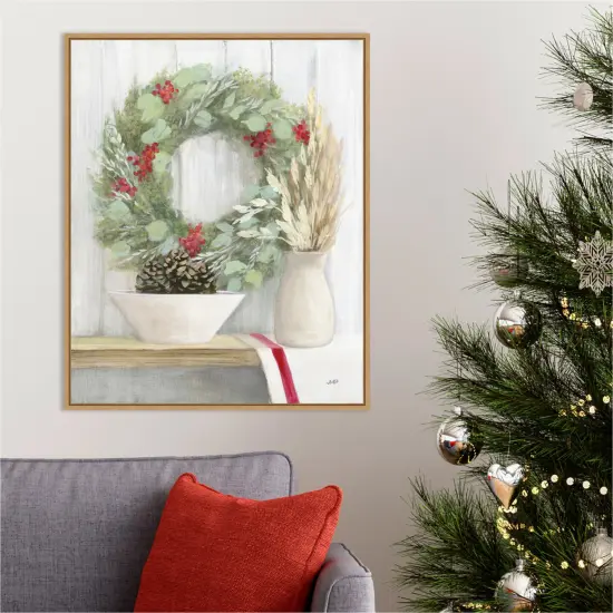 Natural Christmas I by Julia Purinton 23-in. W x 28-in. H. Canvas Wall Art Print Framed in Natural {4}