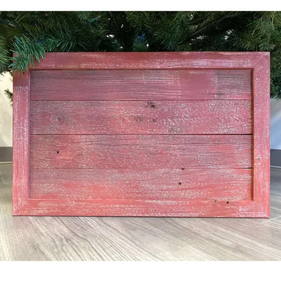Rustic Farmhouse Medium 22" Reclaimed Wooden Christmas Tree Box Collar Red {1}