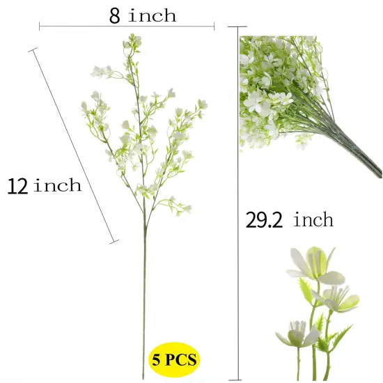 Grand Verde Forget-Me-Not Tall Artificial Flowers 29&rdquo; Long Stems Real-Touch Faux Bouquet, 5pcs Bundle White {2}