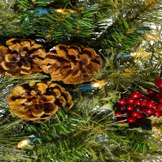 Perfect Holiday 24" Cheyenne Pine Wreath With Pine Cones And Red Berry Clusters {3}