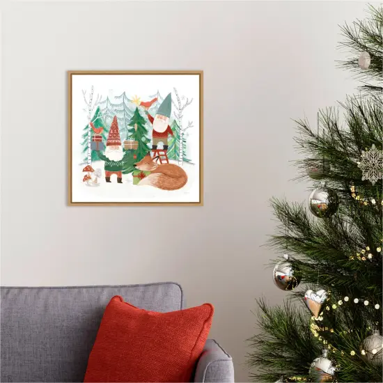 Woodland Gnomes I by Mary Urban 16-in. W x 16-in. H. Canvas Wall Art Print Framed in Natural {5}