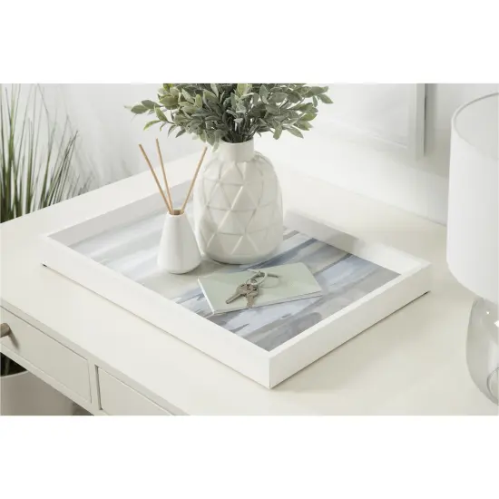 Amanti Art Decorative Wood Tray 13"x19" featuring 'Intuition Blue and Tan' by Jackie Hanson by Jackie Hanson Framed Art Print {1}