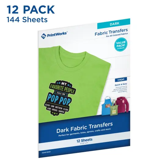 Printworks Dark T-Shirt Transfers for Inkjet Printers, 144 Sheets Bulk Pack, 8 &frac12;&rdquo; x 11&rdquo; (00531C) {2}