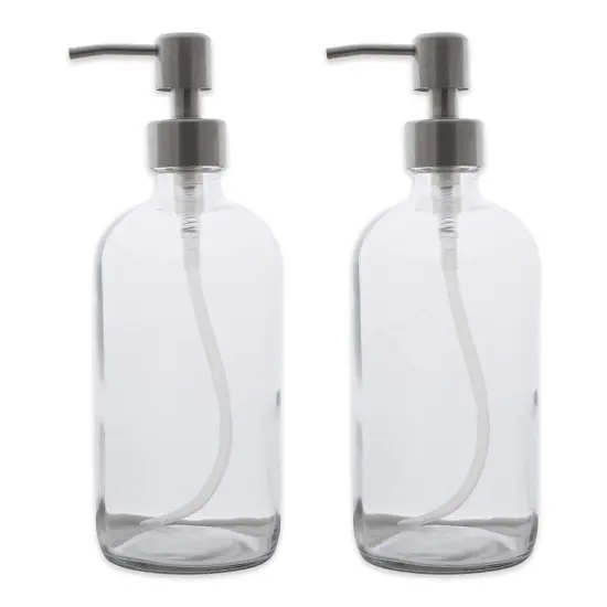 DII 2-Piece 16oz Clear Glass Bottle Set With Stainless Pump Tops {1}