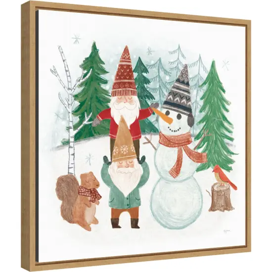 Woodland Gnomes IV by Mary Urban 16-in. W x 16-in. H. Canvas Wall Art Print Framed in Natural {1}