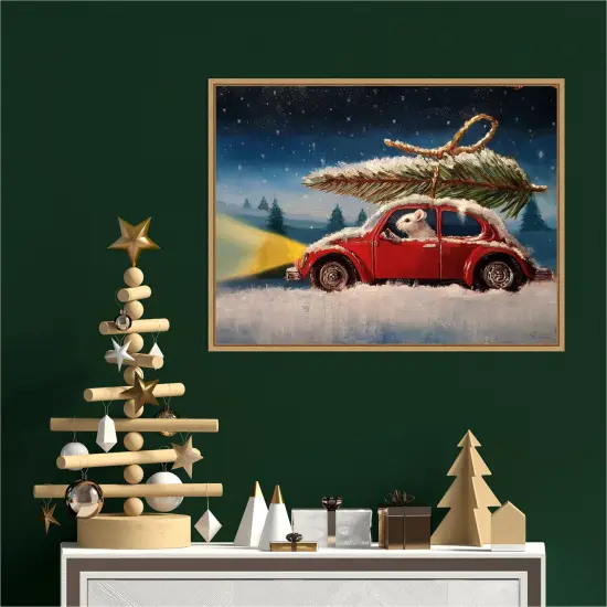 Mouse with Christmas Tree by Lucia Heffernan Canvas Wall Art Print Framed Natural {4}