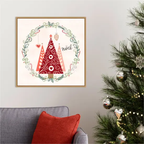 Hygge Christmas III by Noonday Design 22-in. W x 22-in. H. Canvas Wall Art Print Framed in Natural {5}